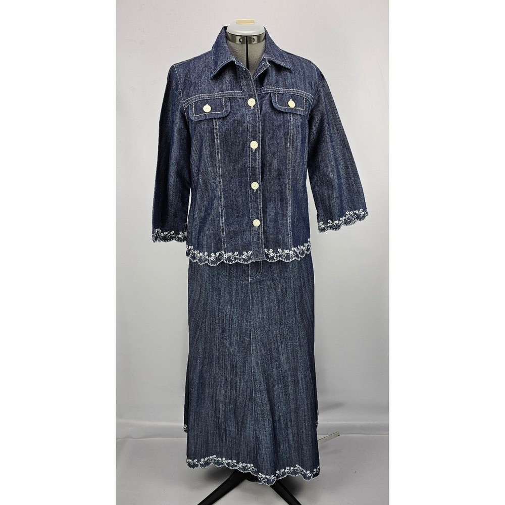 Christopher & Banks Matching Lightweight Denim Shirt/Jacket & Skirt Scalloped S